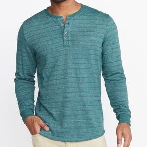 Marine Layer Double Knit Henley in Green/Blue Stripe Large Men’s G